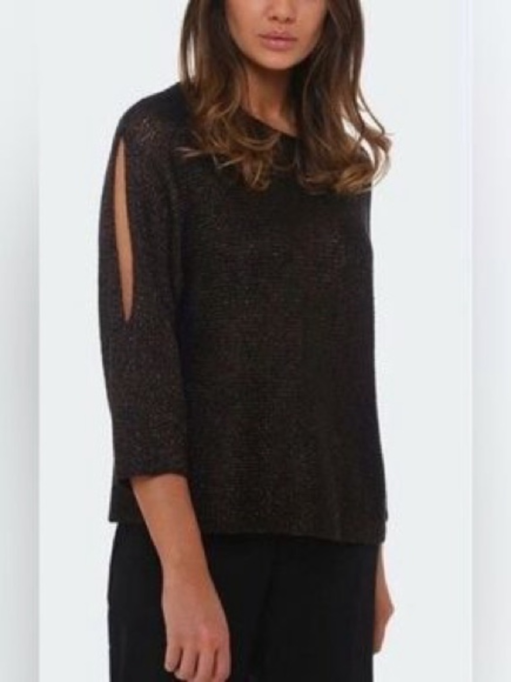 Eileen Fisher Organic Linen Knit Sweater Bronze Brown Dolman Sweater L